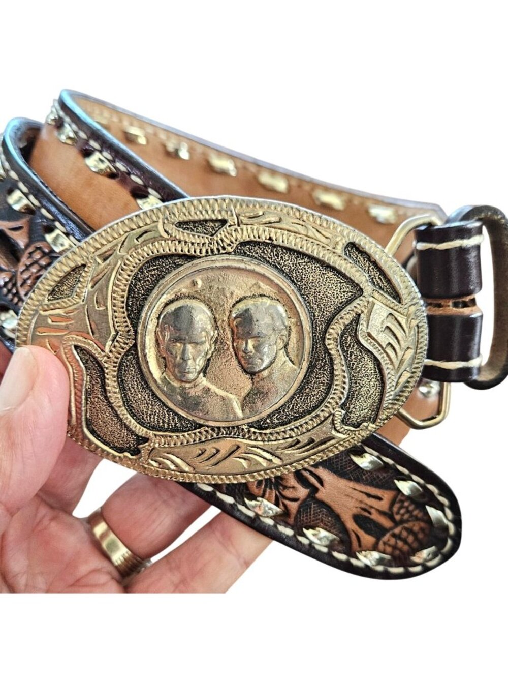 Vintage Star Trek Kirk Spock USS Enterprise Hand Tooled Leather Belt Sz 32